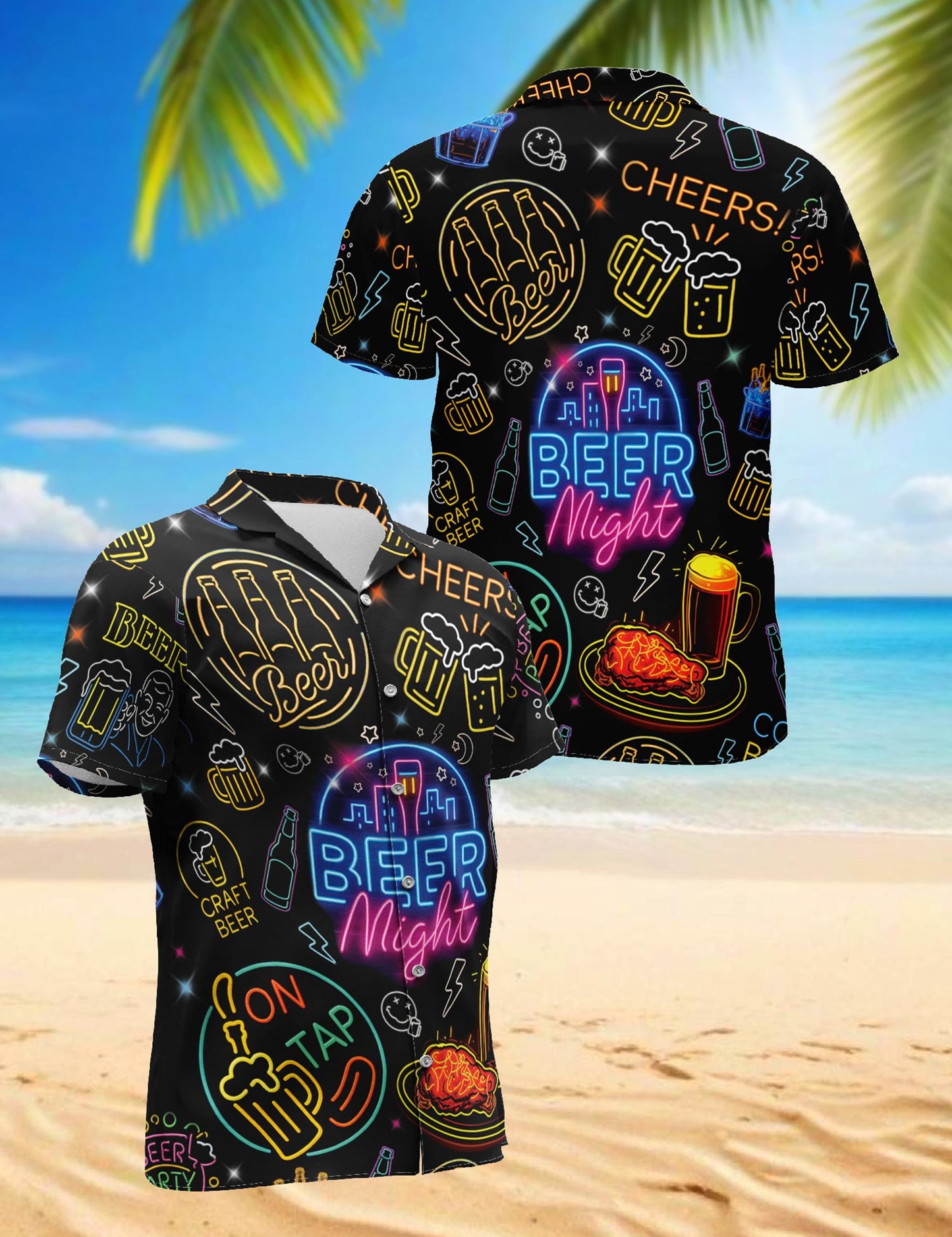 Netecom It's Beer Night Neon Hawaiian Shirt for Men, Button Down Summer Beach Short Sleeve, S-5XL