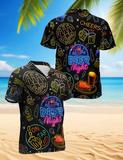 Netecom It's Beer Night Neon Hawaiian Shirt for Men, Button Down Summer Beach Short Sleeve, S-5XL