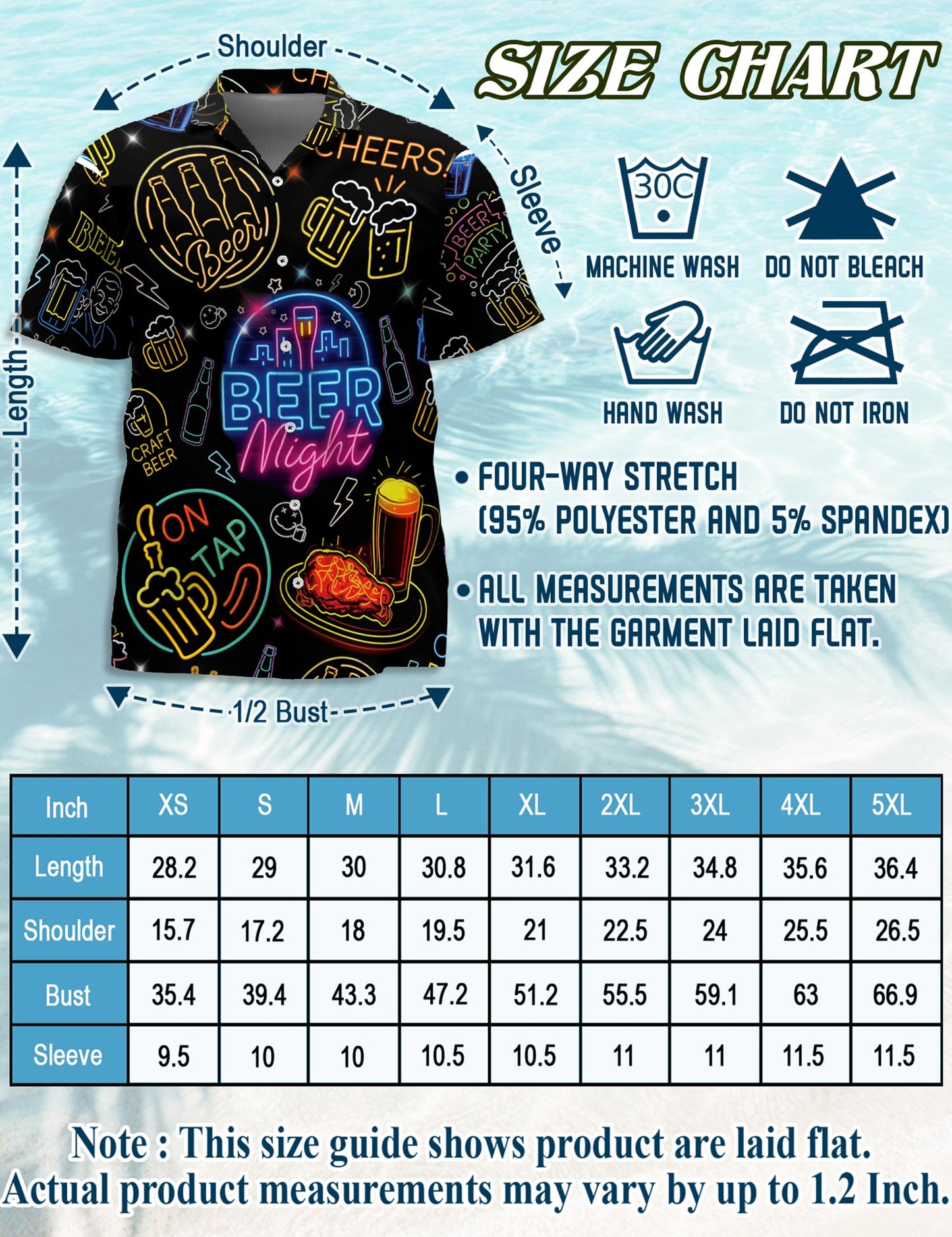 Netecom It's Beer Night Neon Hawaiian Shirt for Men, Button Down Summer Beach Short Sleeve, S-5XL