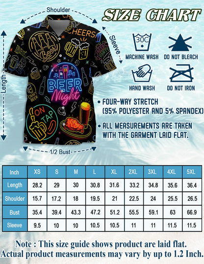 Netecom It's Beer Night Neon Hawaiian Shirt for Men, Button Down Summer Beach Short Sleeve, S-5XL