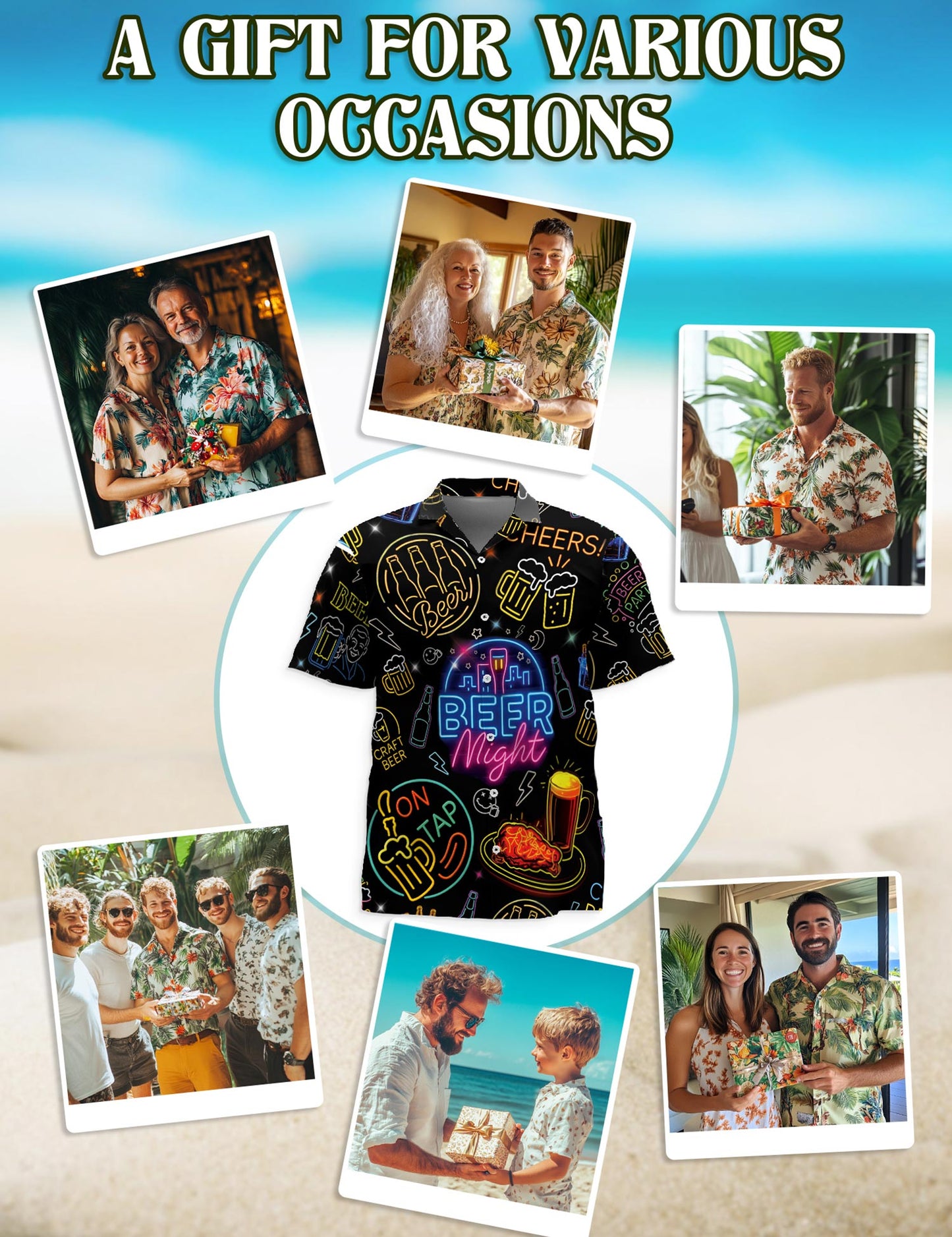 Netecom It's Beer Night Neon Hawaiian Shirt for Men, Button Down Summer Beach Short Sleeve, S-5XL