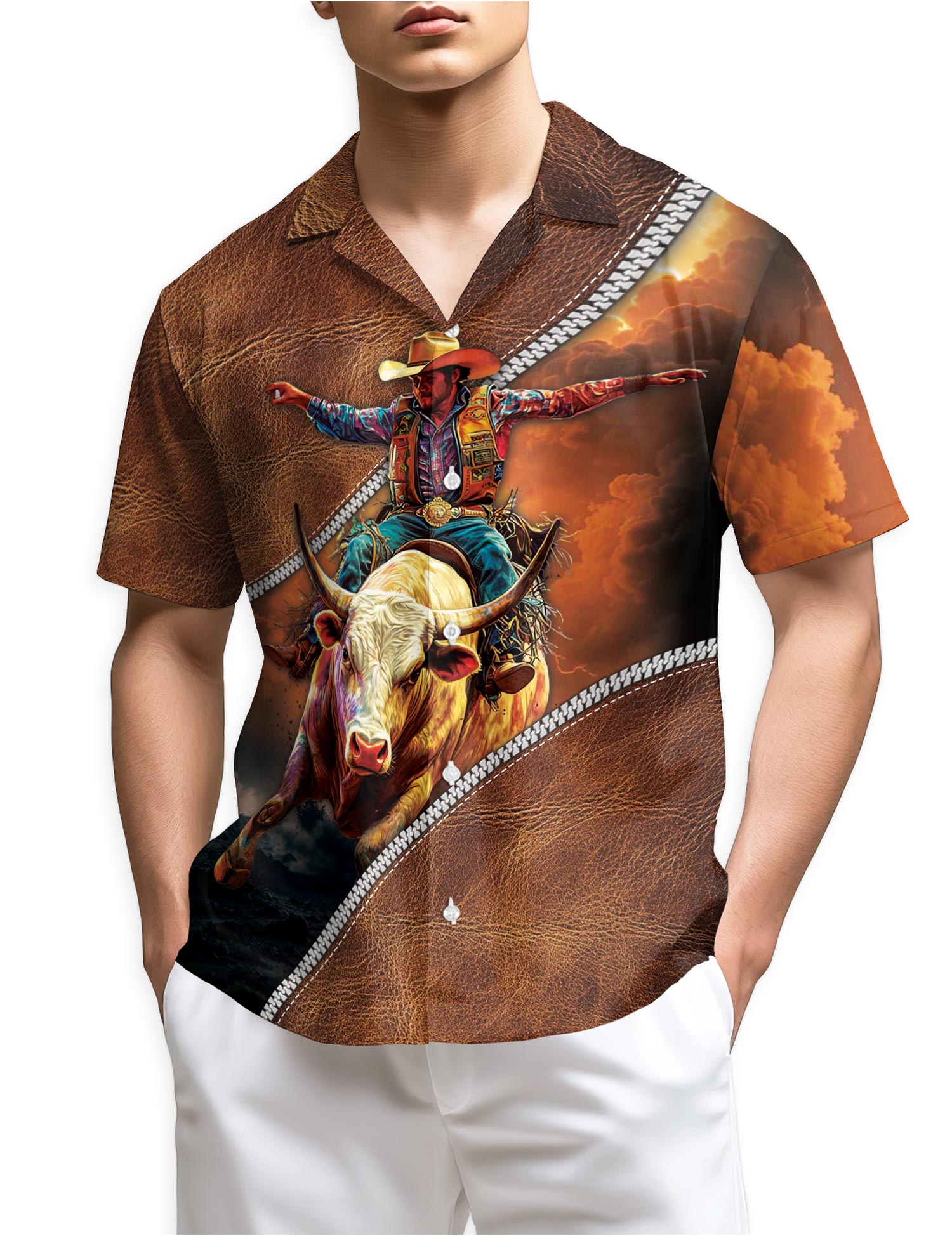 Netecom It's Rodeo Time Bull Riding Hawaiian Shirt for Men
