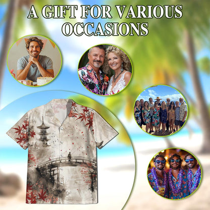 Netecom Japanese Aesthetic Sakura Hawaiian Shirt for Men, Cherry Blossom Lover Gifts, Button Down Summer Beach Shirts, S-5XL