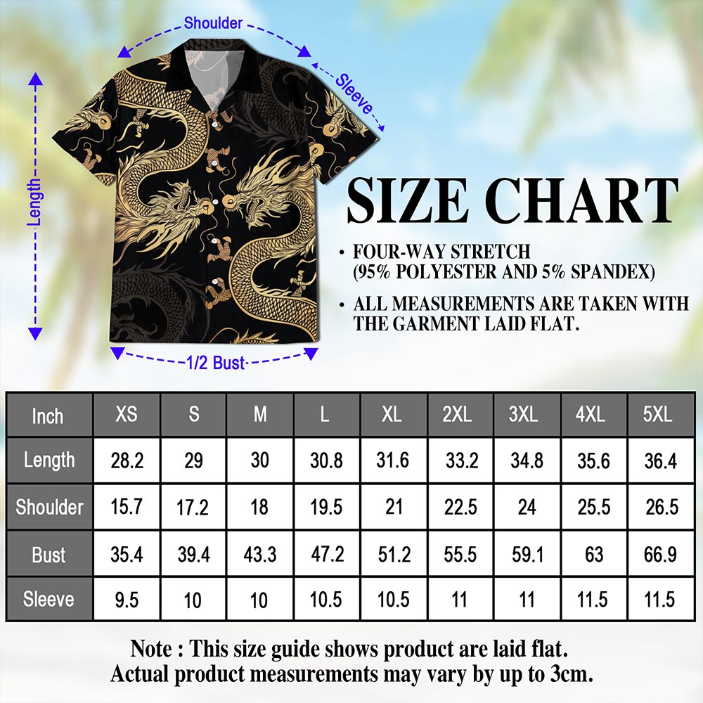 Netecom Japanese Dragon Hawaiian Shirt for Men, Button Down Summer Beach Short Sleeve, S-5XL