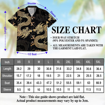 Netecom Japanese Dragon Hawaiian Shirt for Men, Button Down Summer Beach Short Sleeve, S-5XL