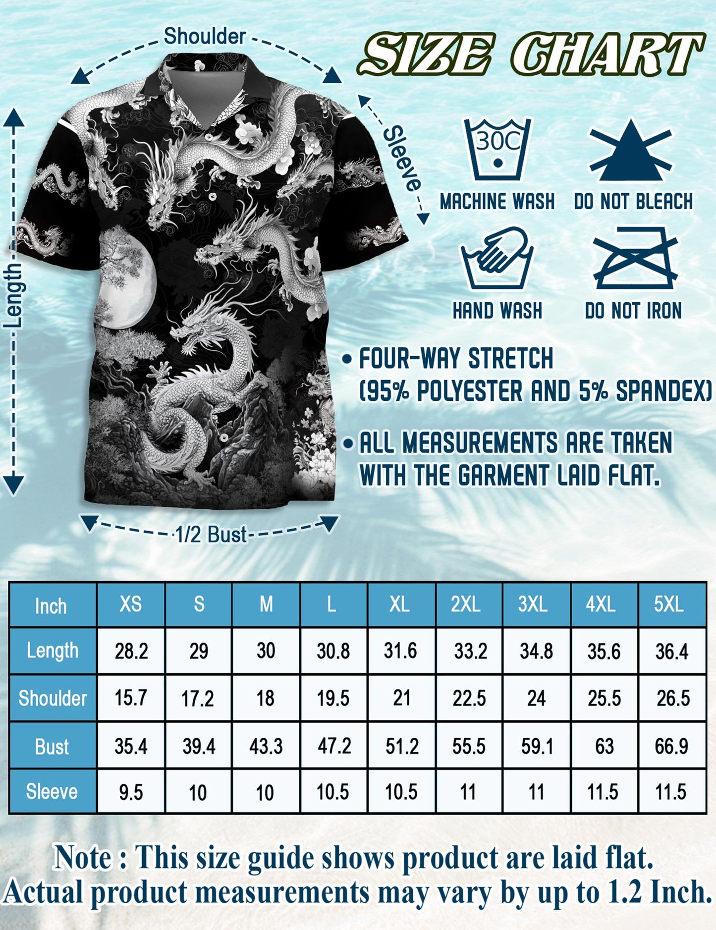 Netecom Japanese Dragon Hawaiian Shirt for Men, Button Down Summer Beach Short Sleeve, S-5XL