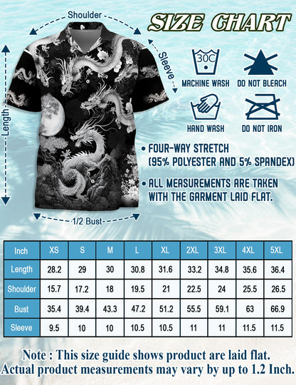 Netecom Japanese Dragon Hawaiian Shirt for Men, Button Down Summer Beach Short Sleeve, S-5XL