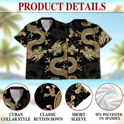 Netecom Japanese Dragon Hawaiian Shirt for Men, Button Down Summer Beach Short Sleeve, S-5XL