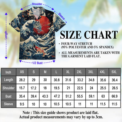 Netecom Japanese Dragon Koi Fish Hawaiian Shirt for Men, Button Down Summer Beach Short Sleeve, Sizes S-5XL