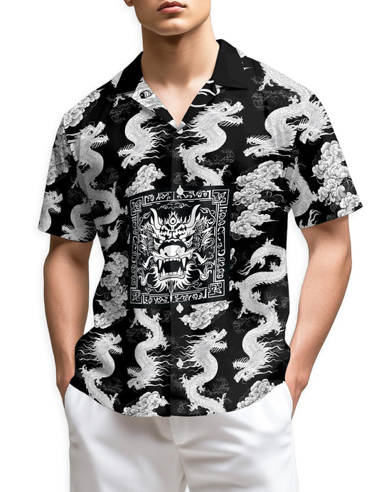 Netecom Japanese Dragon Sakura Hawaiian Shirt for Men