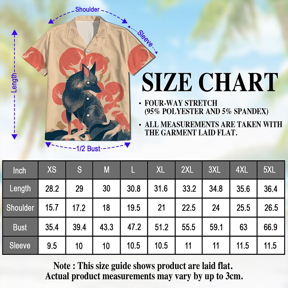Netecom Japanese Fox Hawaiian Shirt for Men, Retro Style, Button Down Summer Beach Short Sleeve, S-5XL