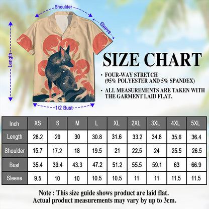 Netecom Japanese Fox Hawaiian Shirt for Men, Retro Style, Button Down Summer Beach Short Sleeve, S-5XL