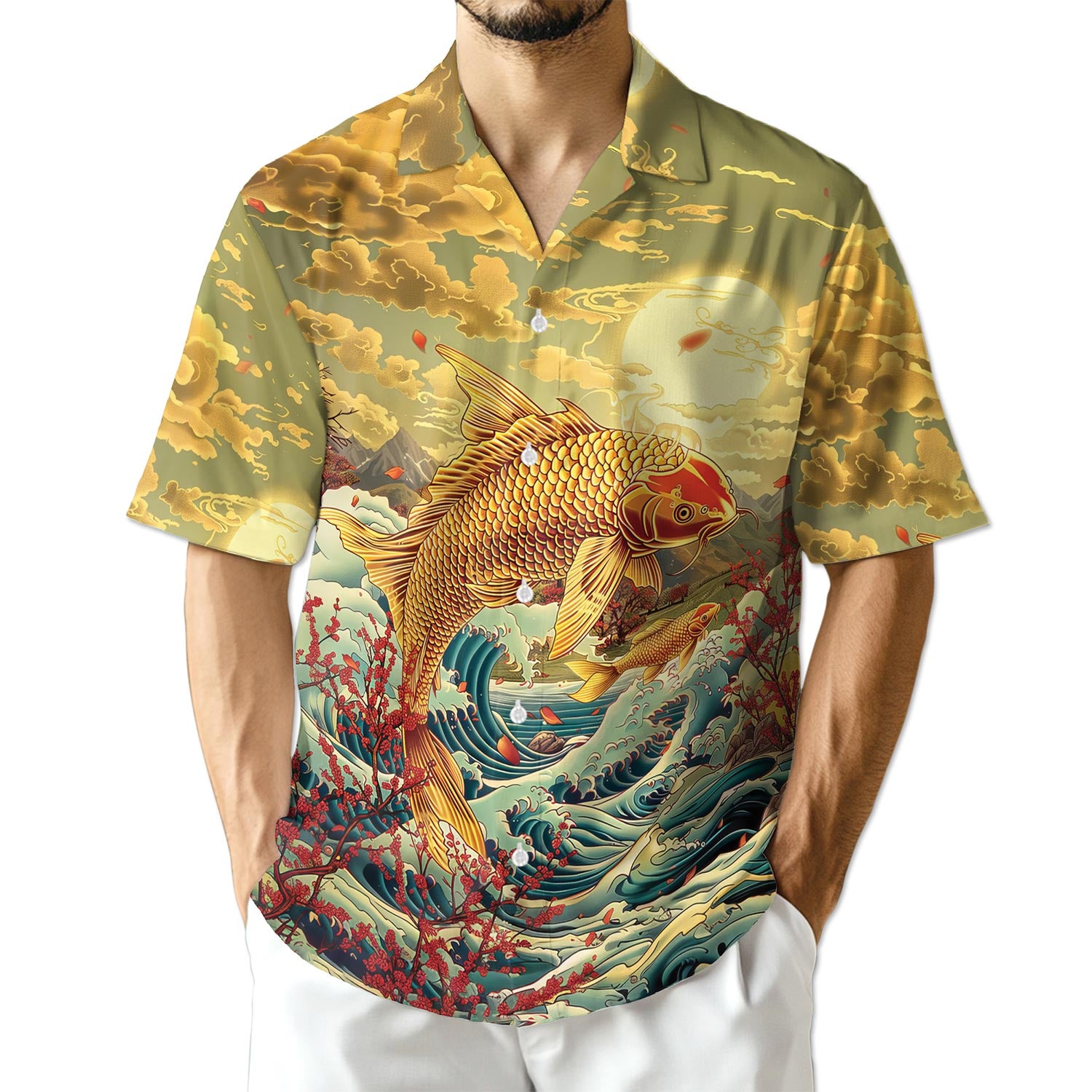 Netecom Japanese Koi Fish Hawaiian Shirt for Men
