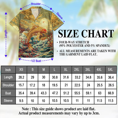 Netecom Japanese Koi Fish Hawaiian Shirt for Men, Button Down Summer Beach Short Sleeve, Sizes S-5XL