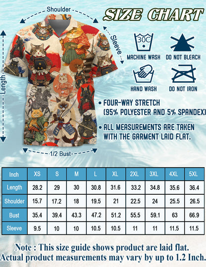 Netecom Japanese Samurai Cat Hawaiian Shirt for Men, Button Down Summer Beach Short Sleeve, S-5XL