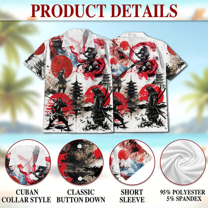 Netecom Japanese Samurai Hawaiian Shirt for Men, Japanese Art Lover Gift, Button Down Summer Beach Short Sleeve, Sizes S-5XL
