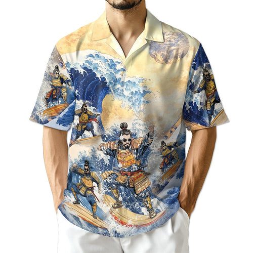Netecom Japanese Samurai Surfing Hawaiian Shirt for Men