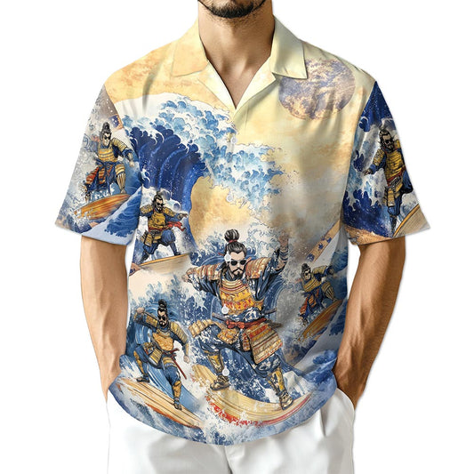 Netecom Japanese Samurai Surfing Hawaiian Shirt for Men