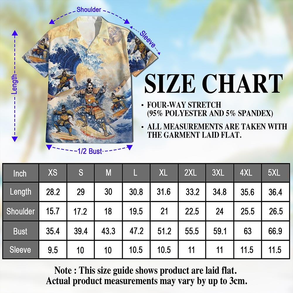 Netecom Japanese Samurai Surfing Hawaiian Shirt for Men, Funny Japanese Art Gift, Button Down Summer Beach Short Sleeve, S-5XL