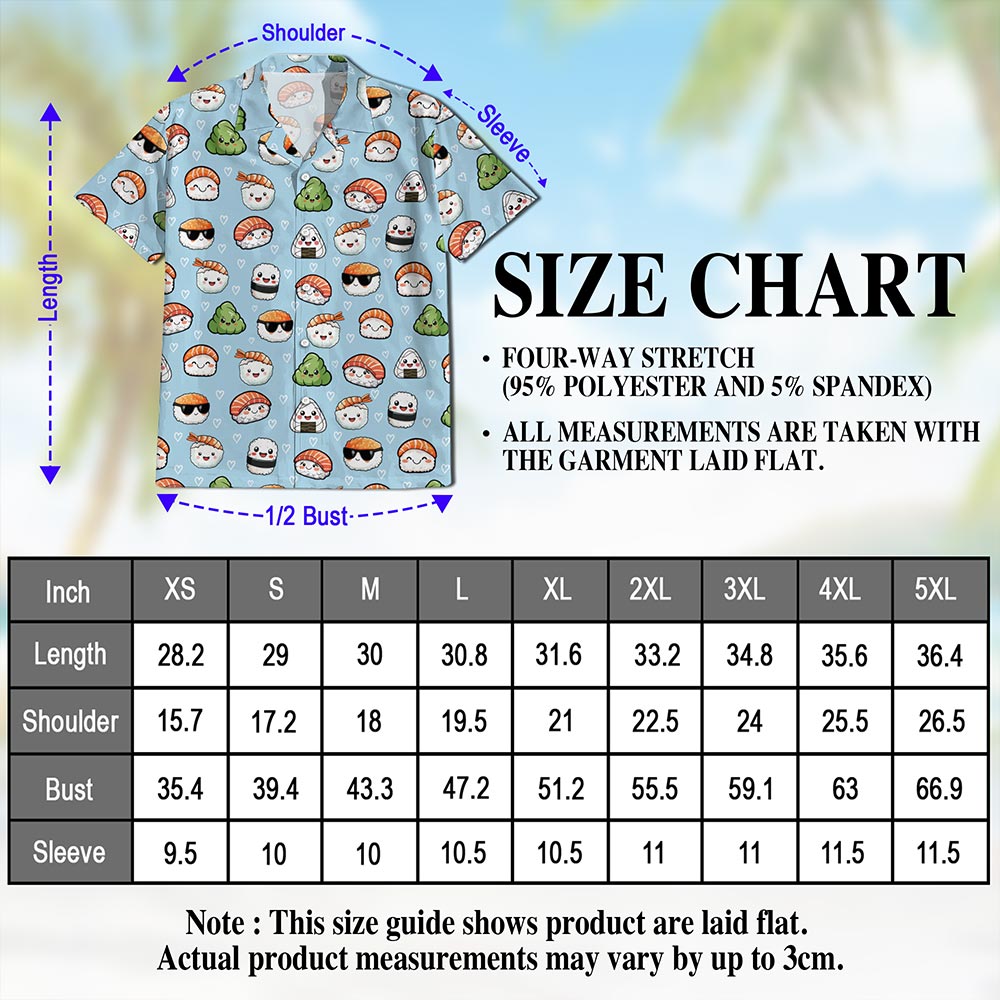 Netecom Japanese Sushi Pattern Hawaiian Shirt for Men, Retro Style, Button Down Summer Beach Short Sleeve, S-5XL