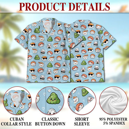 Netecom Japanese Sushi Pattern Hawaiian Shirt for Men, Retro Style, Button Down Summer Beach Short Sleeve, S-5XL