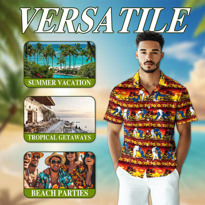 Netecom Judo Palm Hawaiian Shirt for Men, Tropical Style, Button Down Summer Beach Short Sleeve, S-5XL