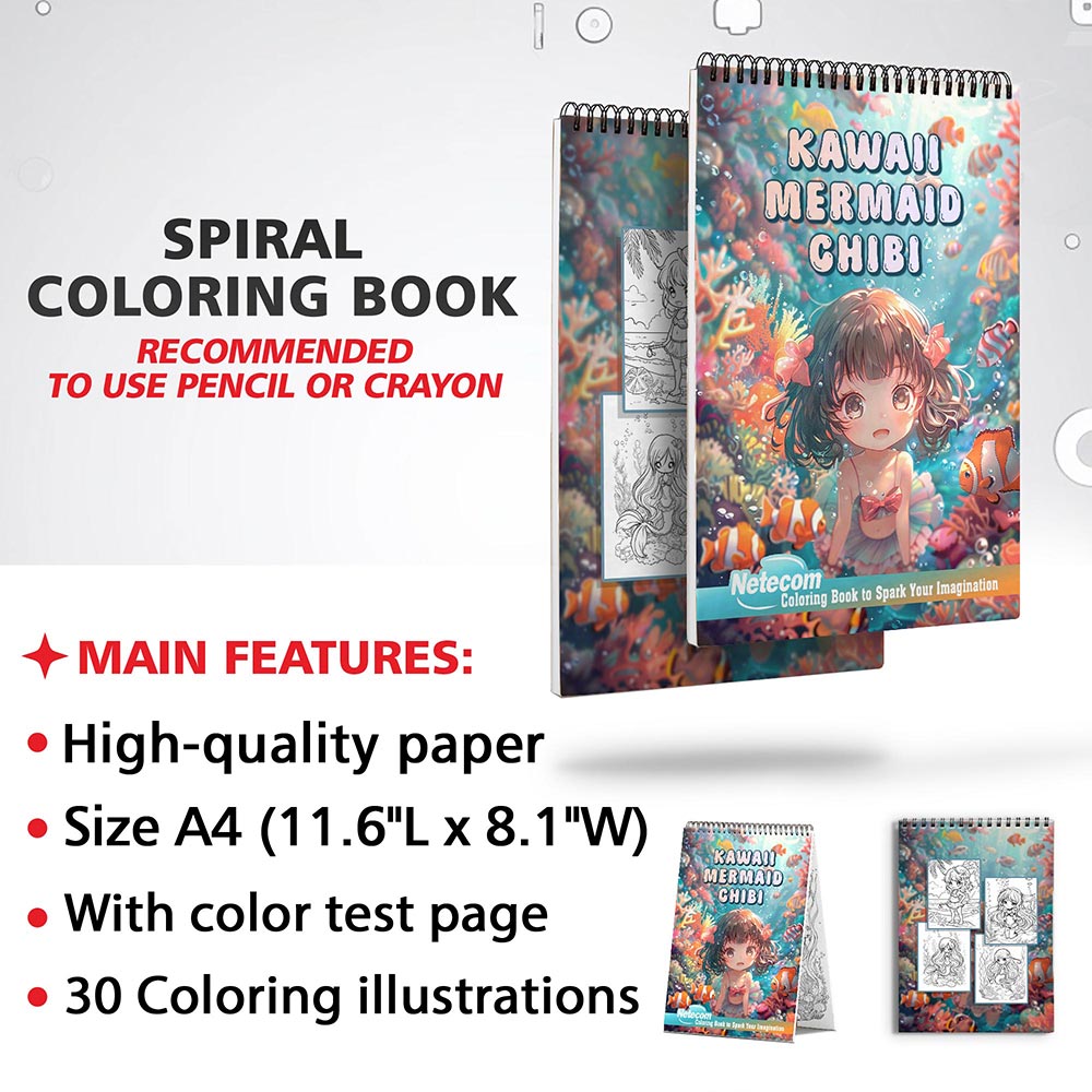 Netecom Kawaii Chibi Mermaid Coloring Sheets for Adults