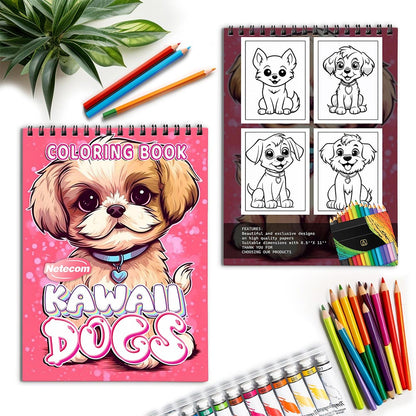 Netecom Kawaii Dogs Spiral Coloring Book for Adults