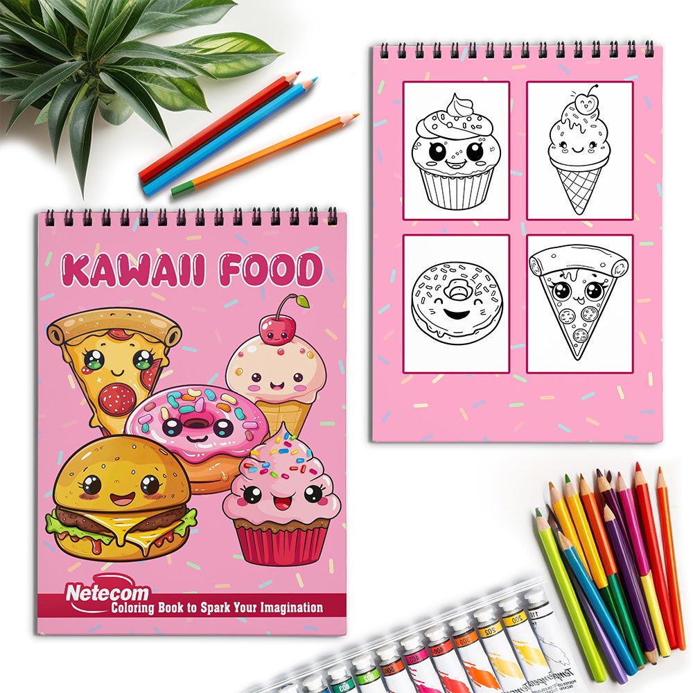 Netecom Kawaii Food Spiral Coloring Book for Adults