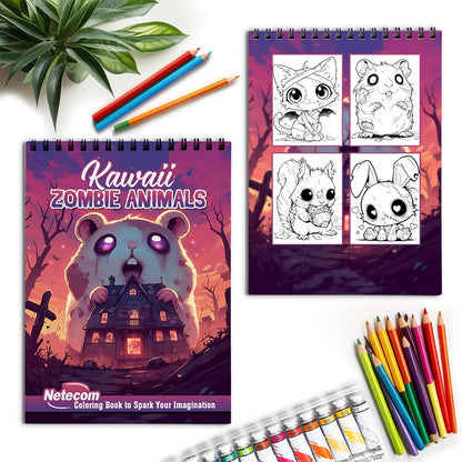 Netecom Kawaii Zombie Animals Spiral Coloring Book for Adult