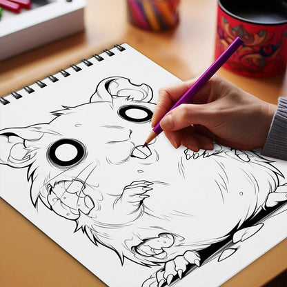 Netecom Kawaii Zombie Animals Coloring Book Spiral Bound for Adult
