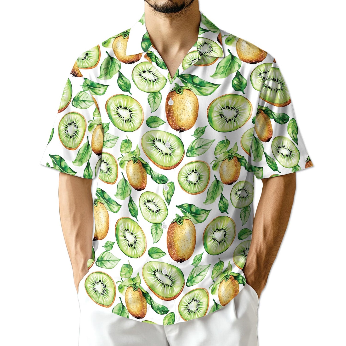 Netecom Kiwi Hawaiian Shirt for Men, Button Down Summer Beach Short Sleeve, Tropical Style, S-5XL