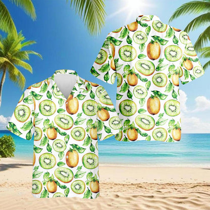 Netecom Kiwi Hawaiian Shirt for Men, Button Down Summer Beach Short Sleeve, Tropical Style, S-5XL