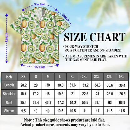 Netecom Kiwi Hawaiian Shirt for Men, Button Down Summer Beach Short Sleeve, Tropical Style, S-5XL