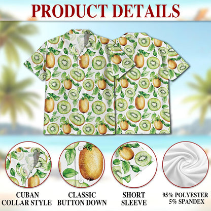 Netecom Kiwi Hawaiian Shirt for Men, Button Down Summer Beach Short Sleeve, Tropical Style, S-5XL