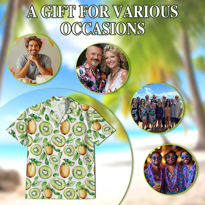 Netecom Kiwi Hawaiian Shirt for Men, Button Down Summer Beach Short Sleeve, Tropical Style, S-5XL