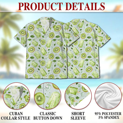 Netecom Kiwi Ice Cream Print Hawaiian Shirt for Men, Ice Cream Lover Gifts, Tropical Button Down Summer Beach Shirts, S-5XL