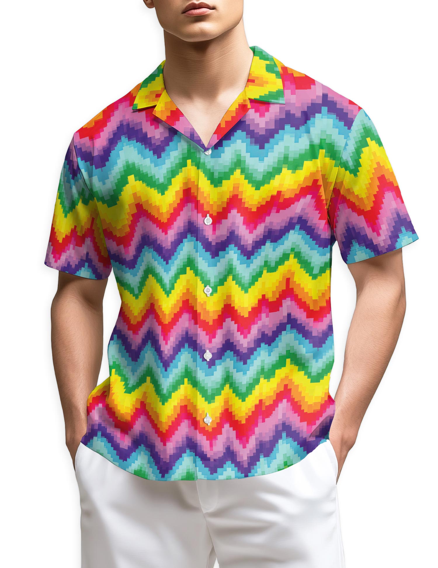 Netecom LGBT Rainbow Pixel Hawaiian Shirt for Men