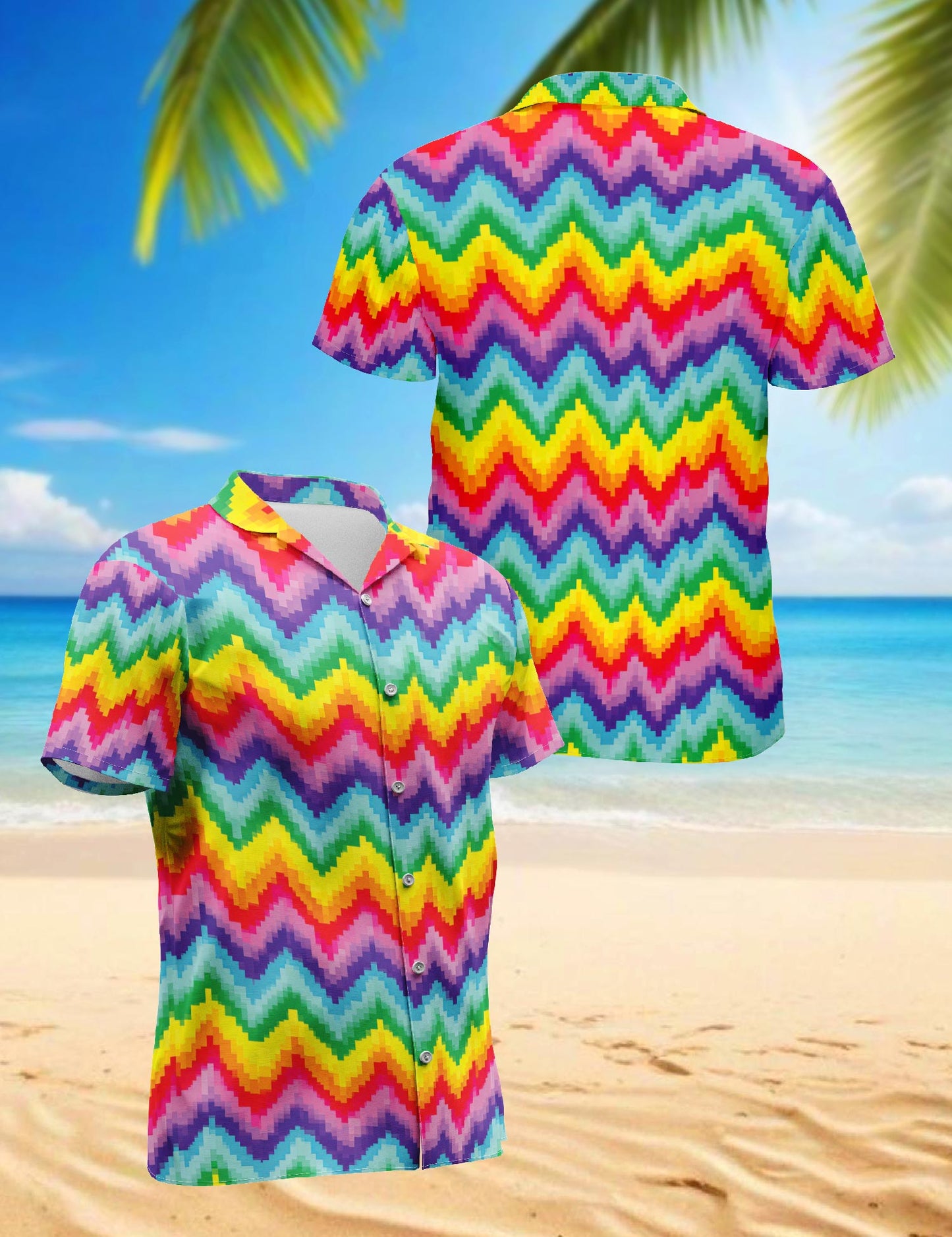 Netecom LGBT Rainbow Pixel Hawaiian Shirt for Men, Pride Retro Style, Tropical Summer Beach Button Down Short Sleeve Shirts, S-5XL