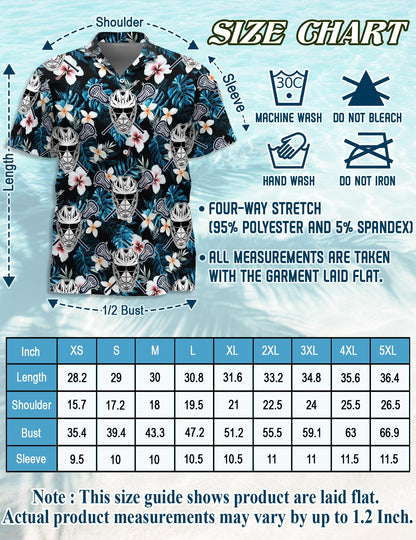 Netecom Lacrosse Time Blue Tropical Hawaiian Shirt for Men, Sports Style, Button Down Summer Beach Short Sleeve, S-5XL