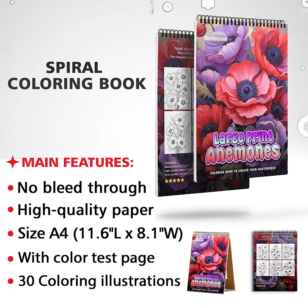 Netecom Large Print Anemones Coloring Sheets for Adults
