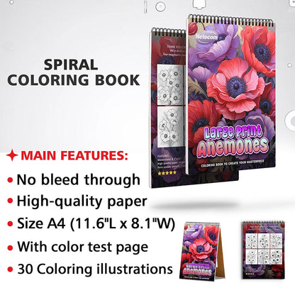 Netecom Large Print Anemones Coloring Sheets for Adults