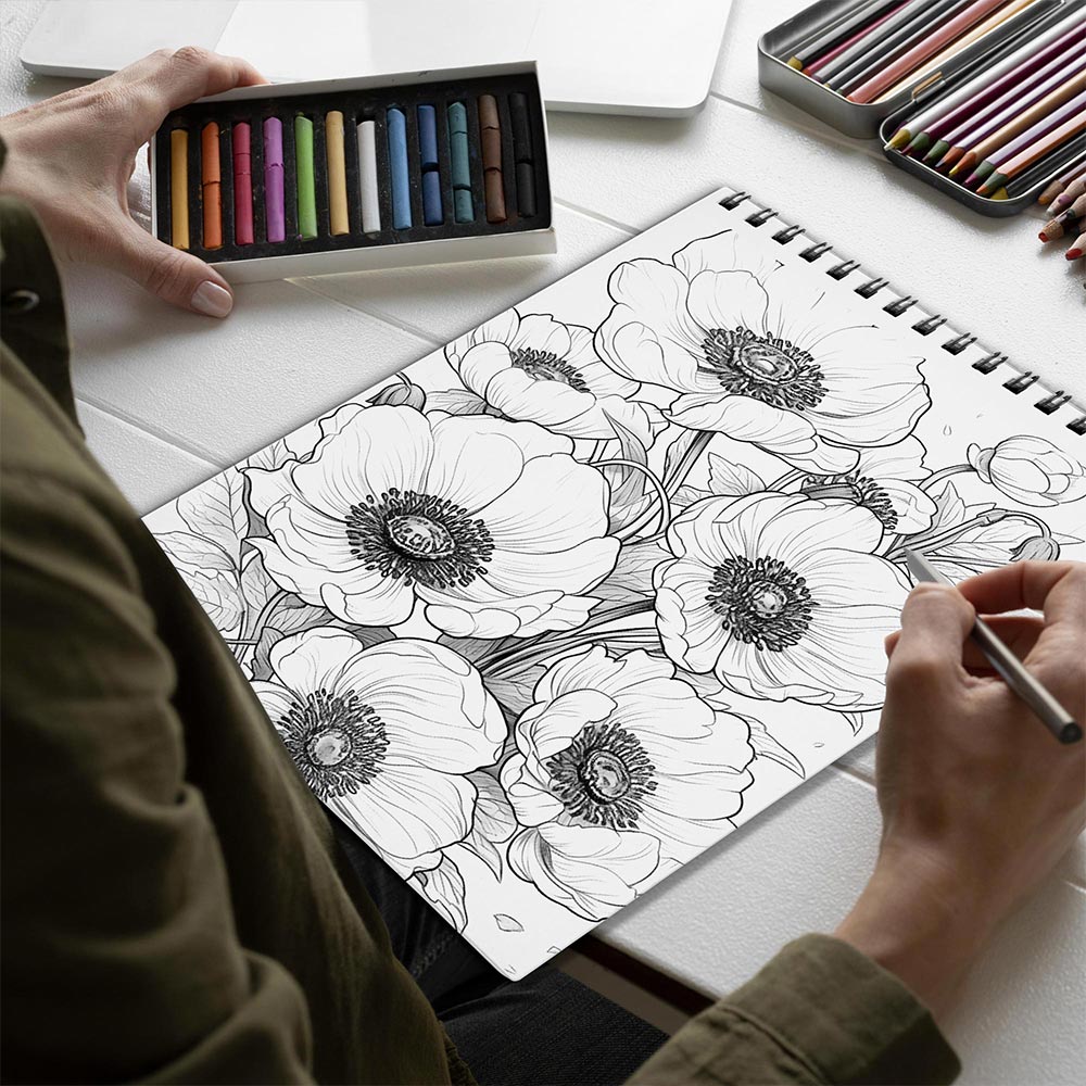Netecom Large Print Anemones Spiral Bound Coloring Book for Adults