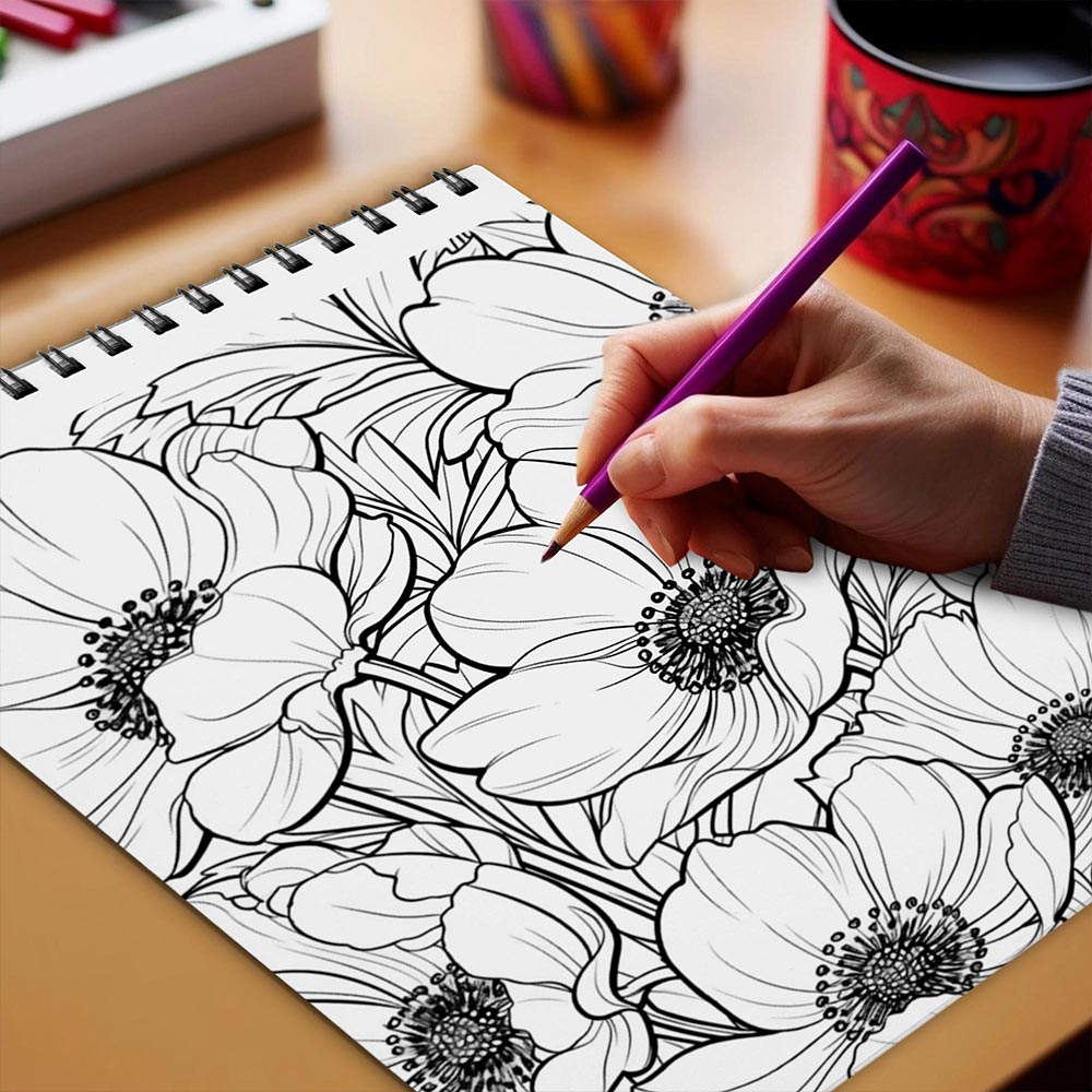 Netecom Large Print Anemones Coloring Book Spiral Bound for Adults