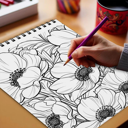 Netecom Large Print Anemones Coloring Book Spiral Bound for Adults