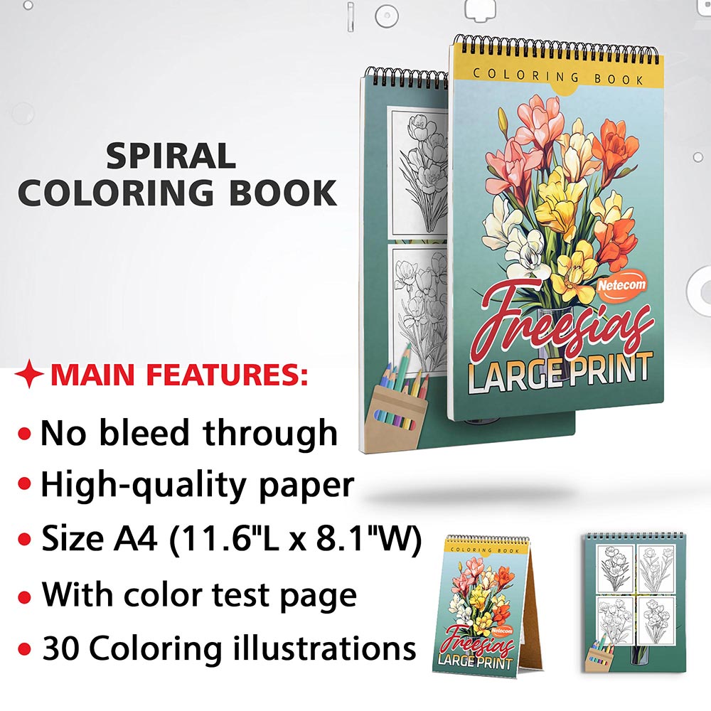 Netecom Large Print Freesias Coloring Sheets for Adults