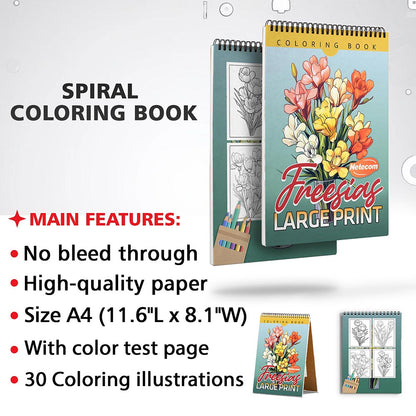 Netecom Large Print Freesias Coloring Sheets for Adults