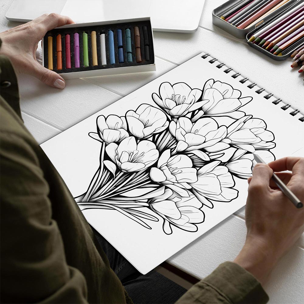 Netecom Large Print Freesias Spiral Bound Coloring Book for Adults