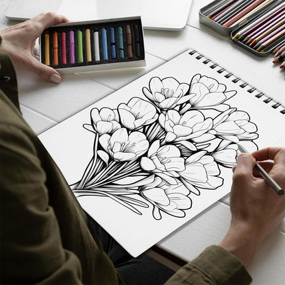 Netecom Large Print Freesias Spiral Bound Coloring Book for Adults