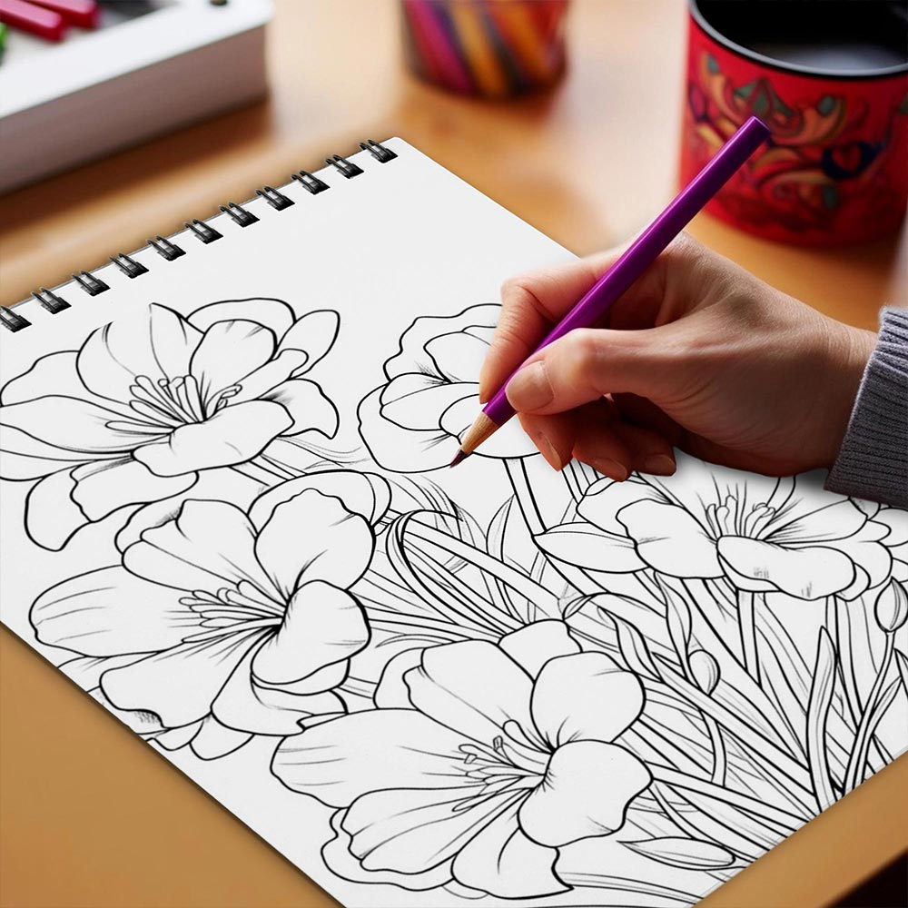 Netecom Large Print Freesias Coloring Book Spiral Bound for Adults
